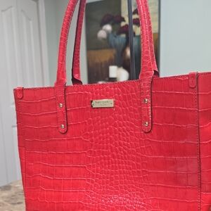 Kate Spade Red Crocodile Embossed Leather Tote Good Condition